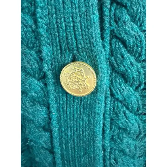 J Crew Cable Knit Cardigan Ruffle Neck Button Front Wool CHRISTMAS Sz small - Picture 9 of 13